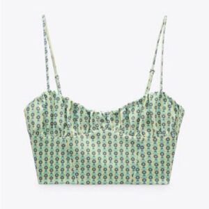 Zara corset crop tank top‎ multicolored mint green print size small